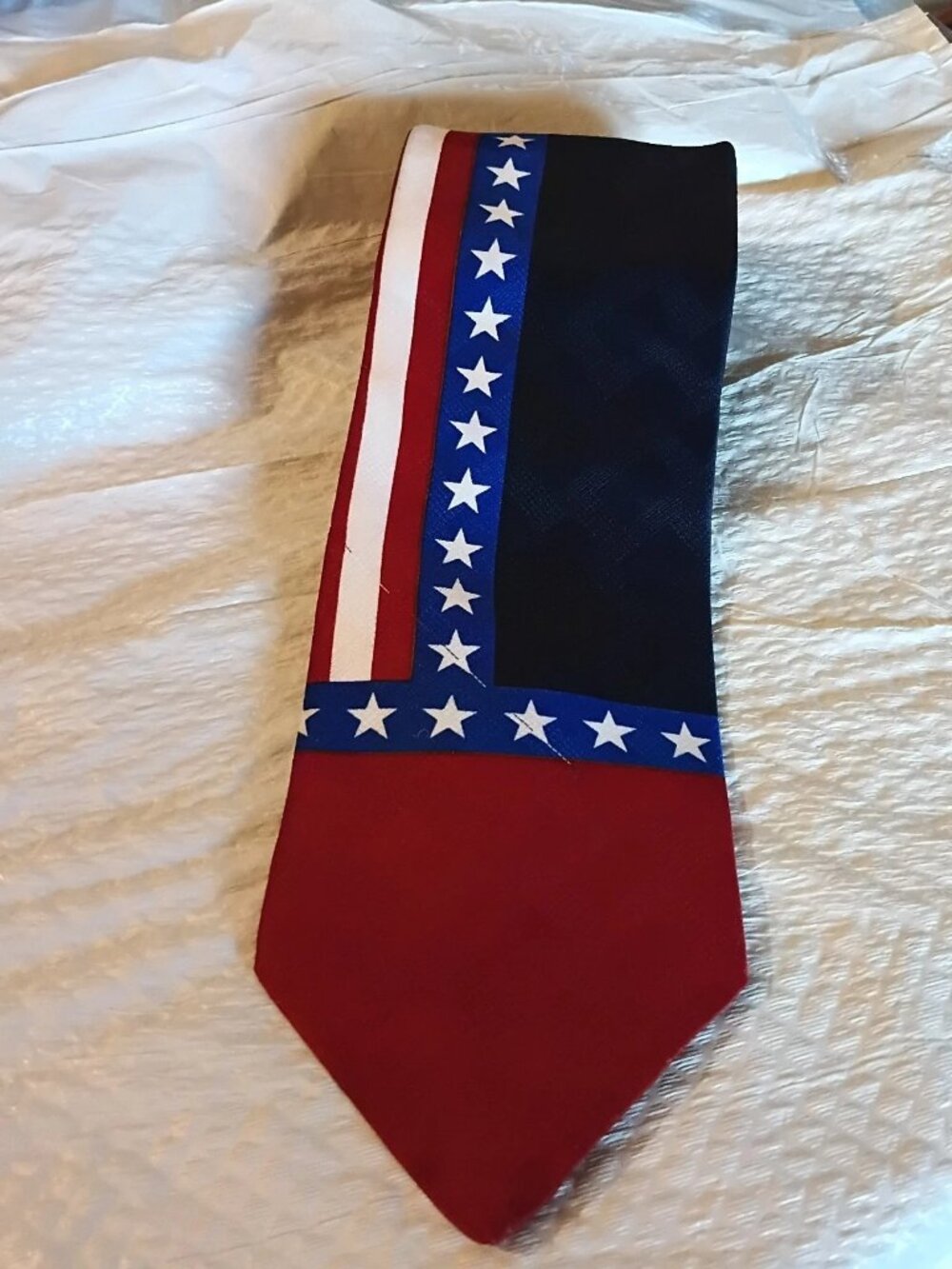 Patriotic Red White Blue Stars Stripes Necktie Mens Polyester USA Flag Tie